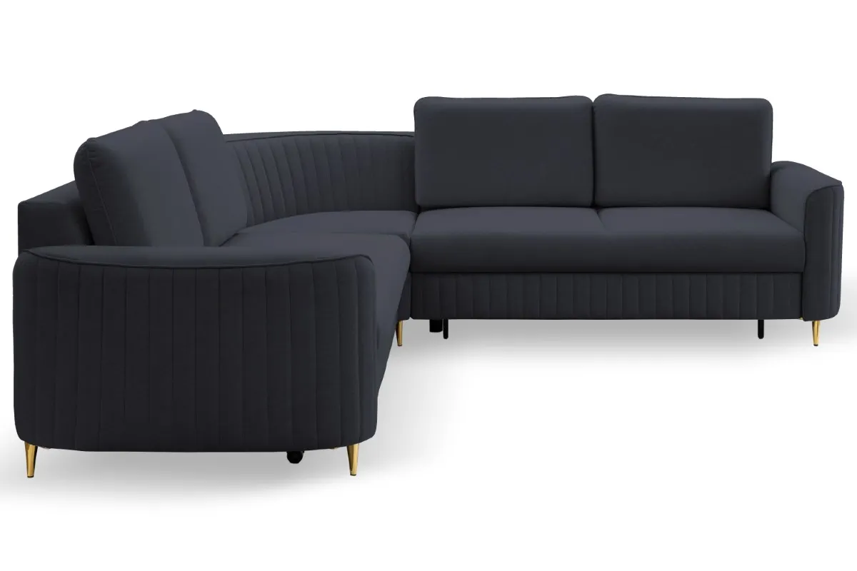 Narożnik rozkładany z pojemnikiem LAREN CASTEL 251 cm prawy granatowy złote nóżki - LAREN_NAR_CASTEL79_P_ZŁ