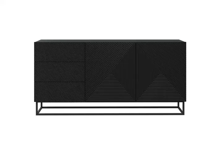 Komoda 2-drzwiowa z 3 szufladami ASHA 167 z szufladami - czarny mat - stelaż - ryflowany front - B_57061