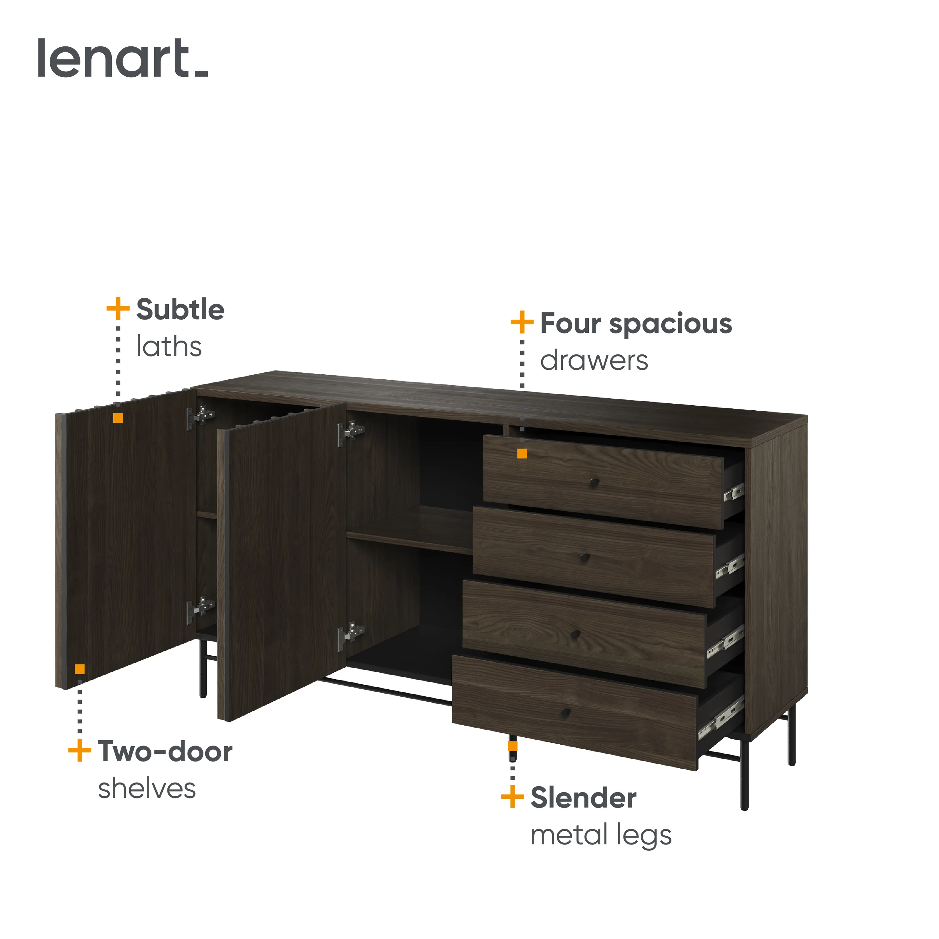 Komoda z szufladami Piemonte PE-07 165cm lamel jesion portlandzki/czarna - PE7JCZ