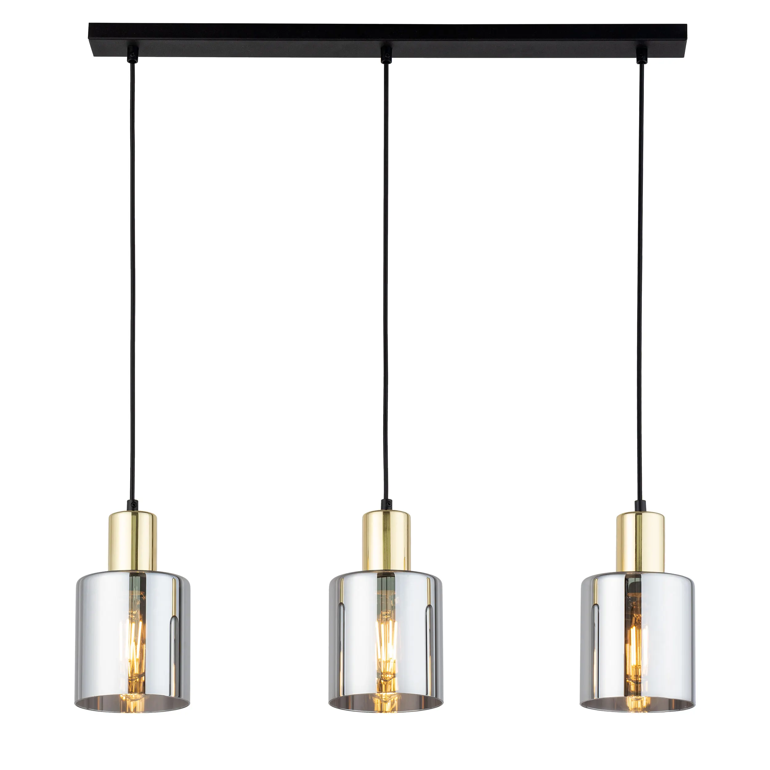 Lampa wisząca SIERRA czarna na listwie ze złotymi elementami z szarymi lustrzanymi kloszami 80x73x12cm - TK_6662