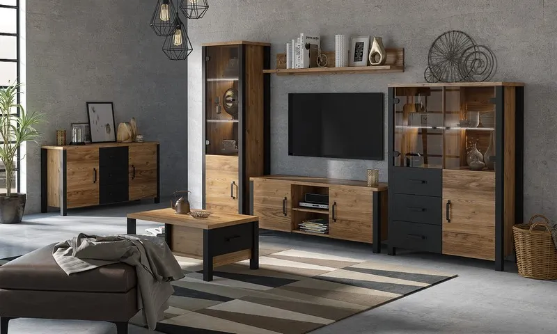 Stolik kawowy z szufladą OLIN 90x56x42 czarny appenzeller fichte - 24ABJC99