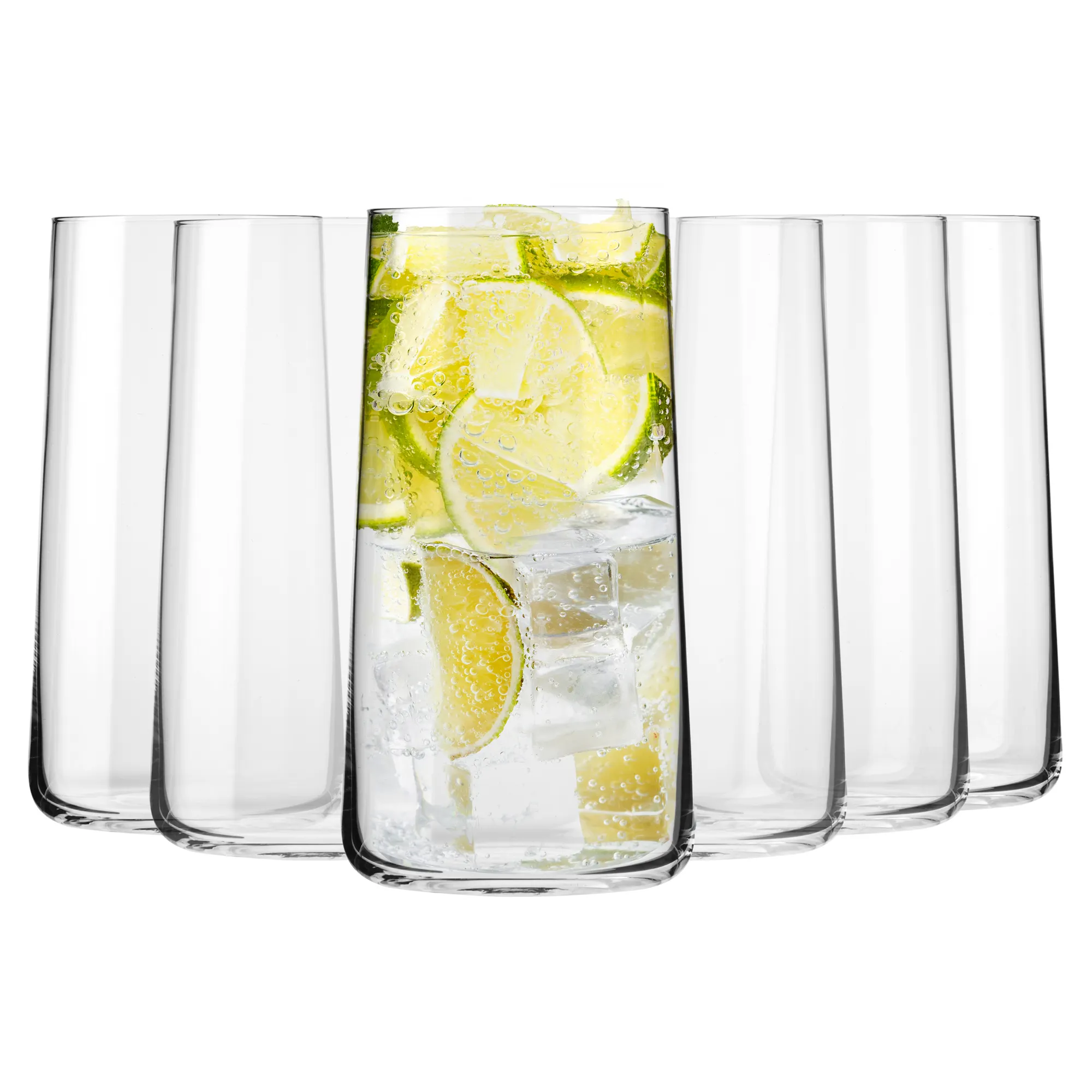highball glass, glasses, lime water, ice cubes, transparent