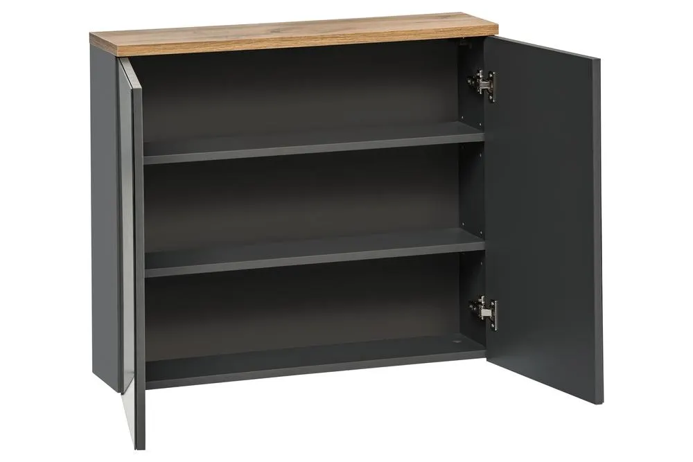 Szafka z lustrem 2-drzwiowa BALI grafitowa, efekt drewna 80x70x20cm - BALI_GRAFIT_841_FSC