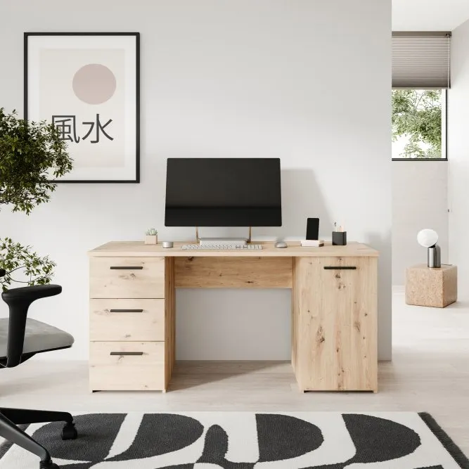 image biurko, stół komputerowy, komputer, monitor, kreda naturalna
