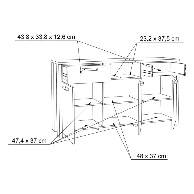 Komoda CLIF 3-drzwiowa z 2 szufladami i wnękami - old wood vintage, beton - CLFK231-C546