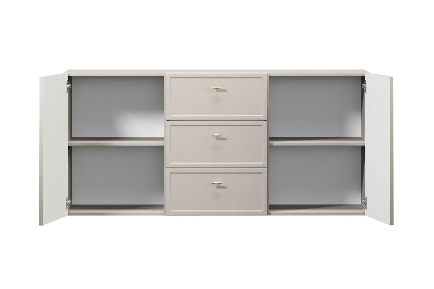 Komoda wisząca 2-drzwoiowa z 3 szufladami LORINI 150 - cashmere uchwyt T-bar złoty