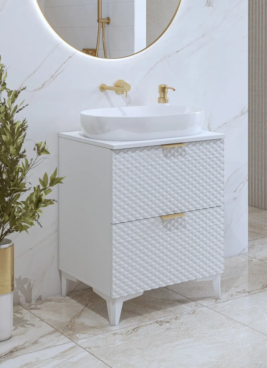 Szafka pod umywalkę LAURA wisząca z 2 szufladami 60 cm - biała - 3097NM47