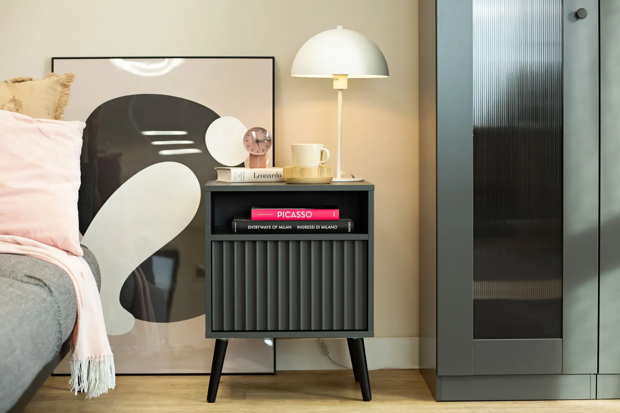 Szafka nocna z 1 szufladą i półką BARCELONA 47cm antracyt - INT_5003183