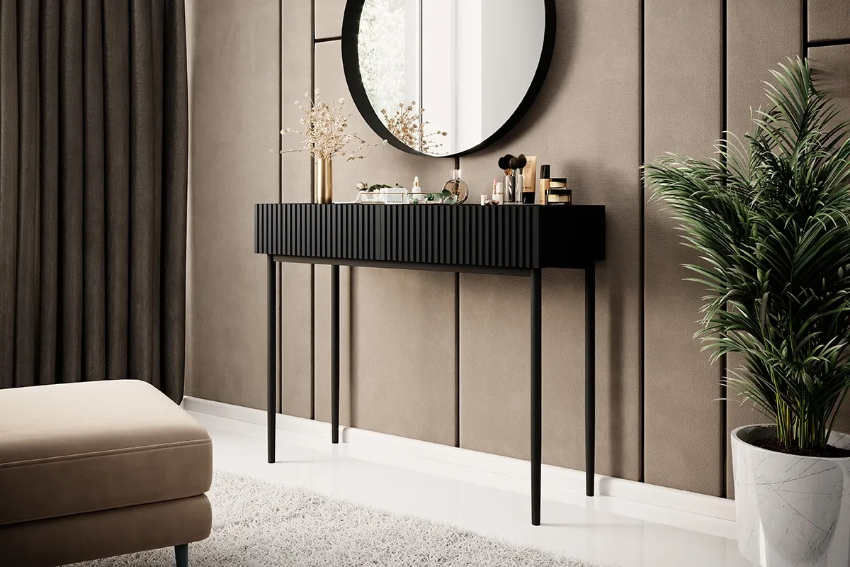 Konsola - toaletka z 2 szufladami NICOLE 100 czarny mat - czarny stelaż - B_55179