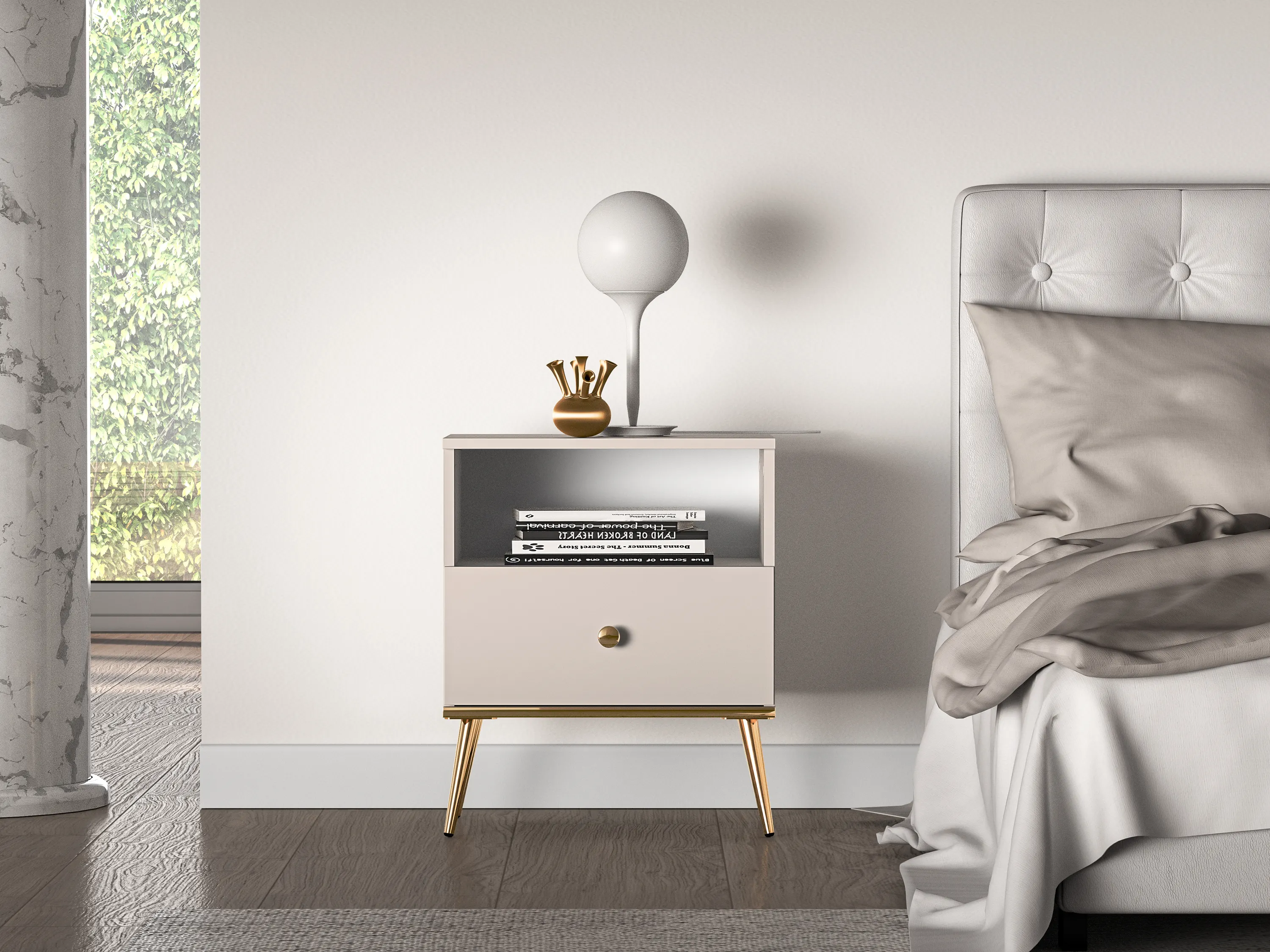 Szafka nocna z szufladą SELGIN 06 kaszmirowy, złoty - 1SELG06-001