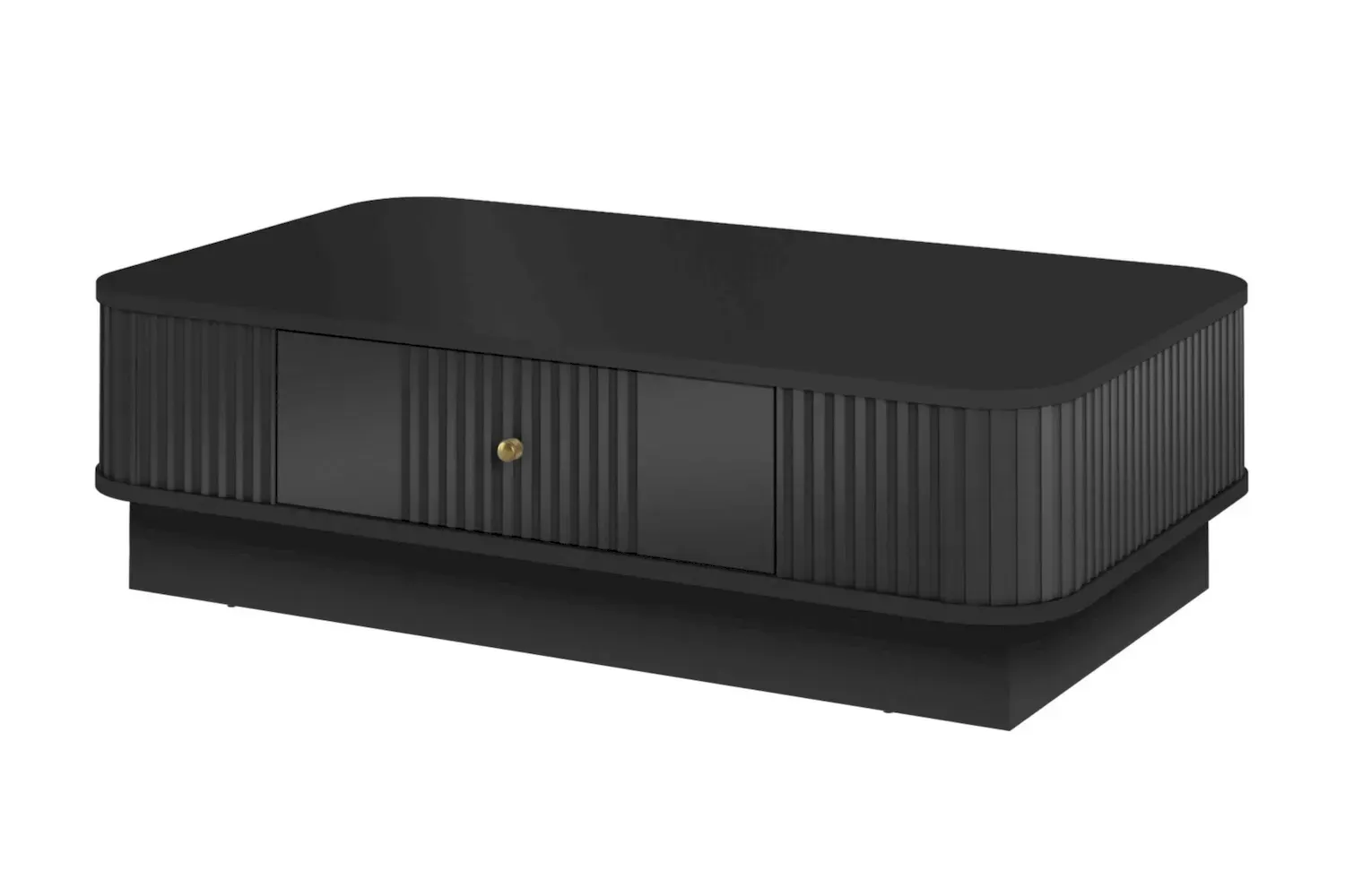 Stolik kawowy z szufladą VESPER ryflowany front - czarny złoty uchwyt cokół