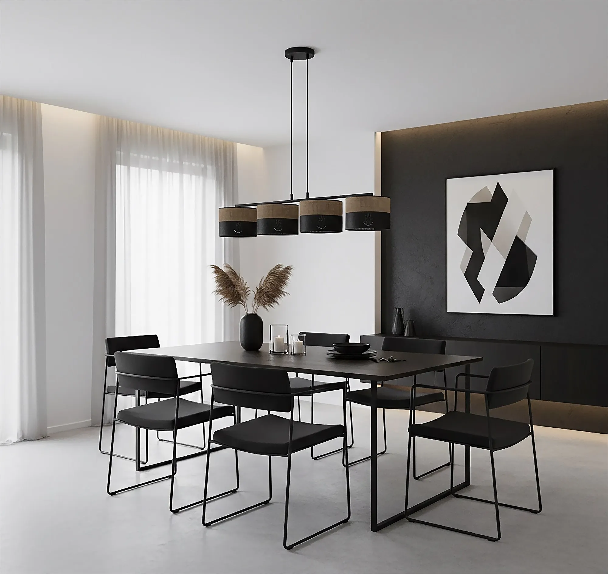 Lampa wisząca KARBON 4 BL BROWN z abażurami brązowa czarna - 1653/4