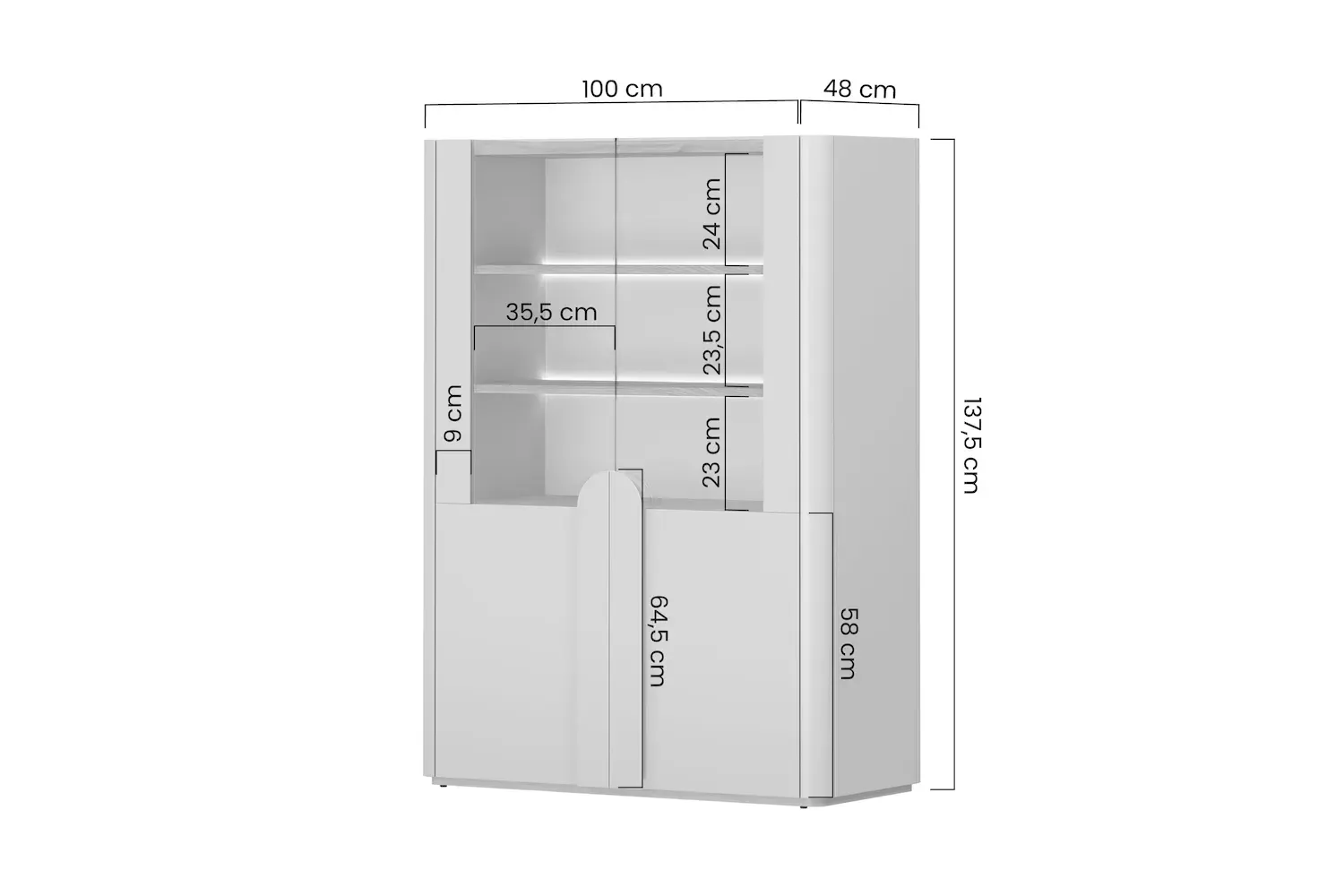 Witryna 2-drzwiowa AMILIO 100 oświetlenie LED - cashmere dąb olejowany uchwyty cashmere - B_167060