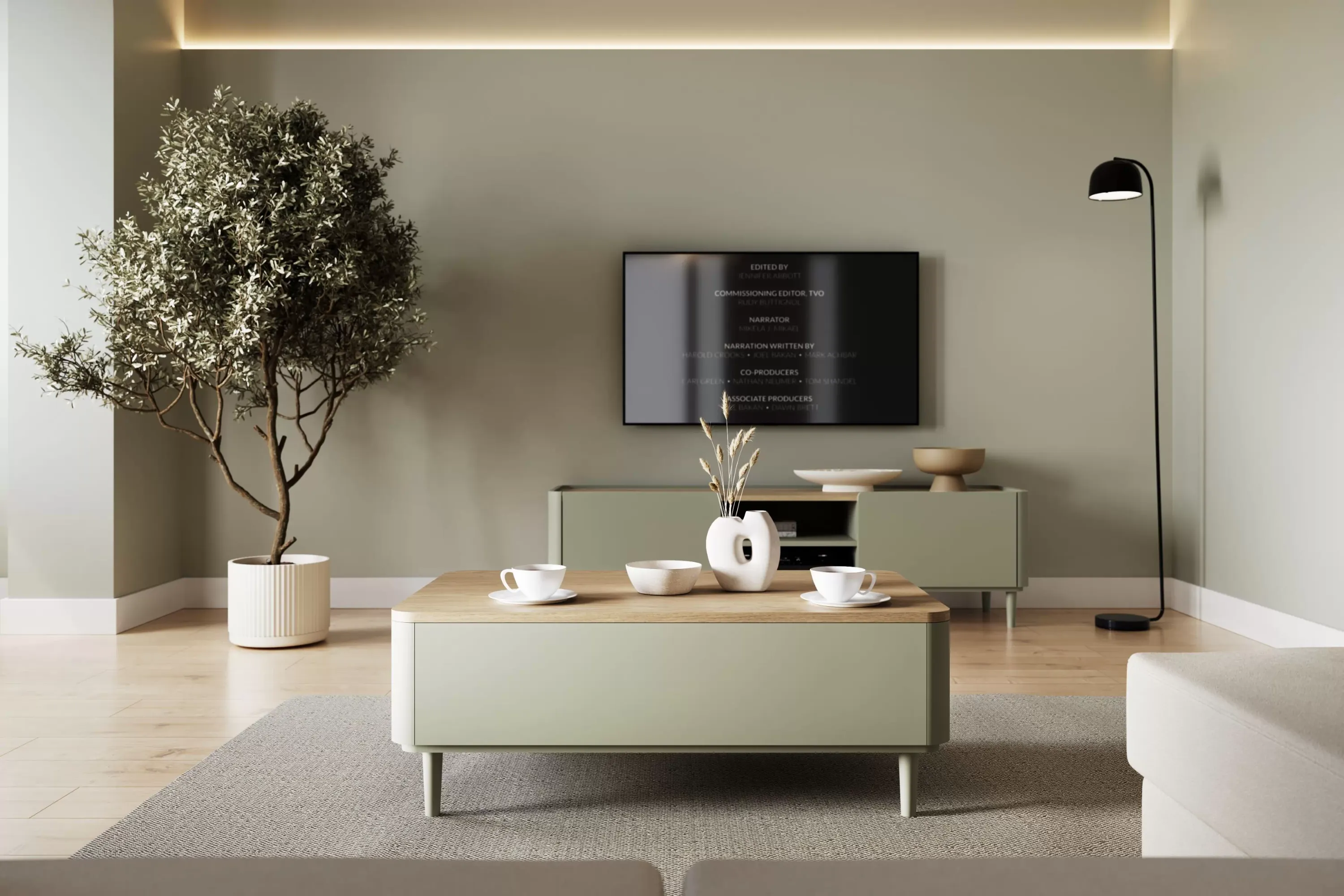 Stolik kawowy z 2 szufladami ELIVO 60x100cm drewniane nogi eukaliptus dąb baltic dune