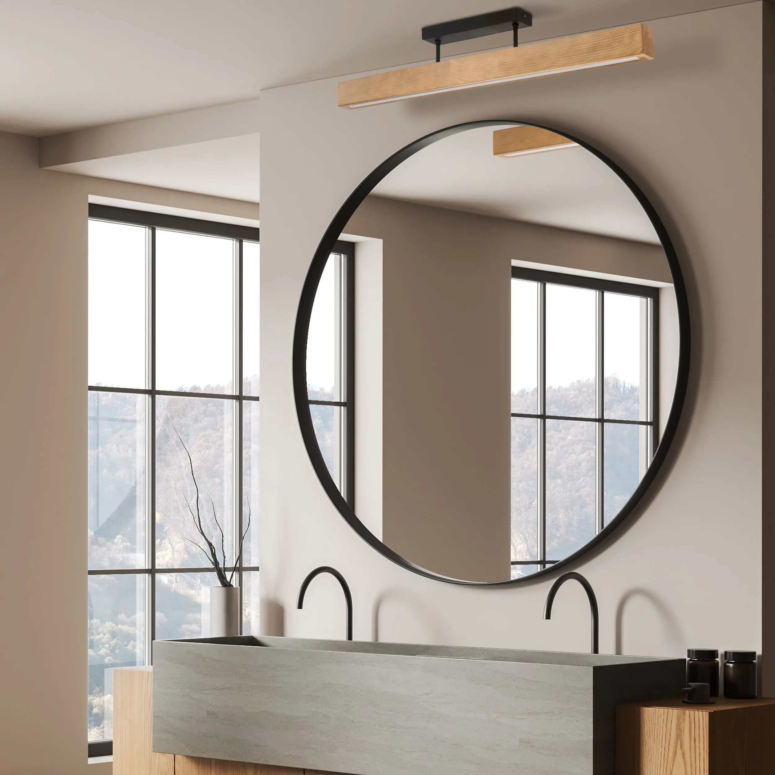 Lampa sufitowa TEO LED 10W sosnowa jasna drewniana na czarnej metalowej podstawie 96x16x5cm - TK_6619