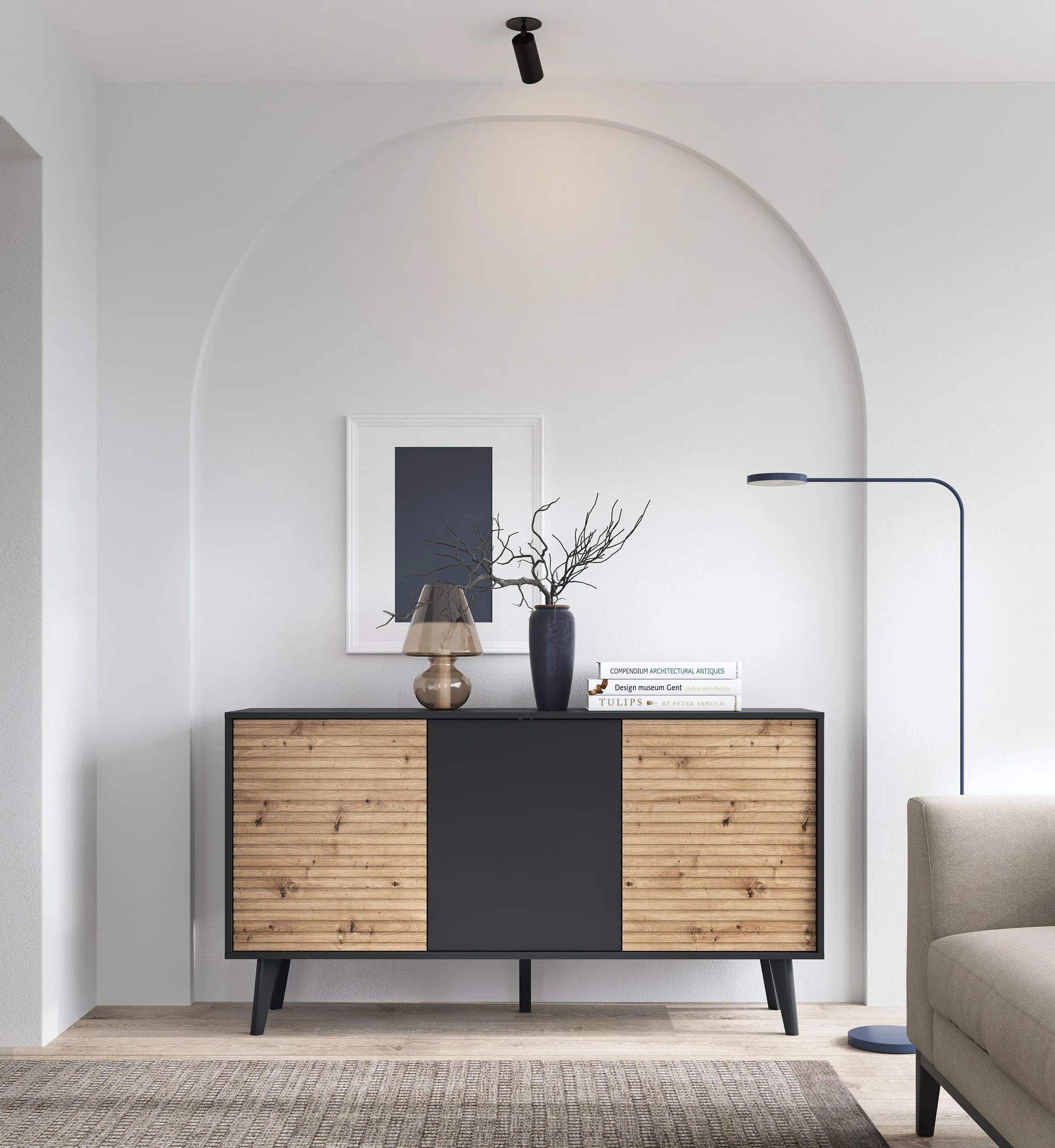 Komoda 3-drzwiowa WILLOW Dąb artisan, Czarny - WILLOW_K154_ARTCZ