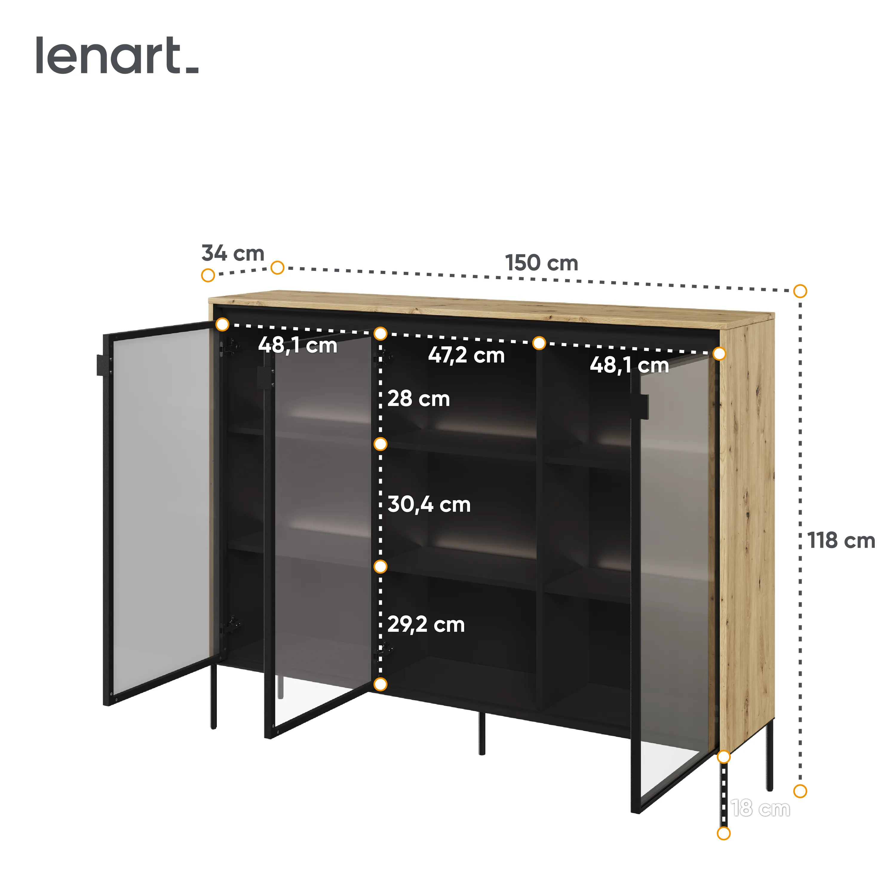 Niska witryna z oświetleniem TREND TR-083 3D dąb artisan/czarny - TR8DAC-V2