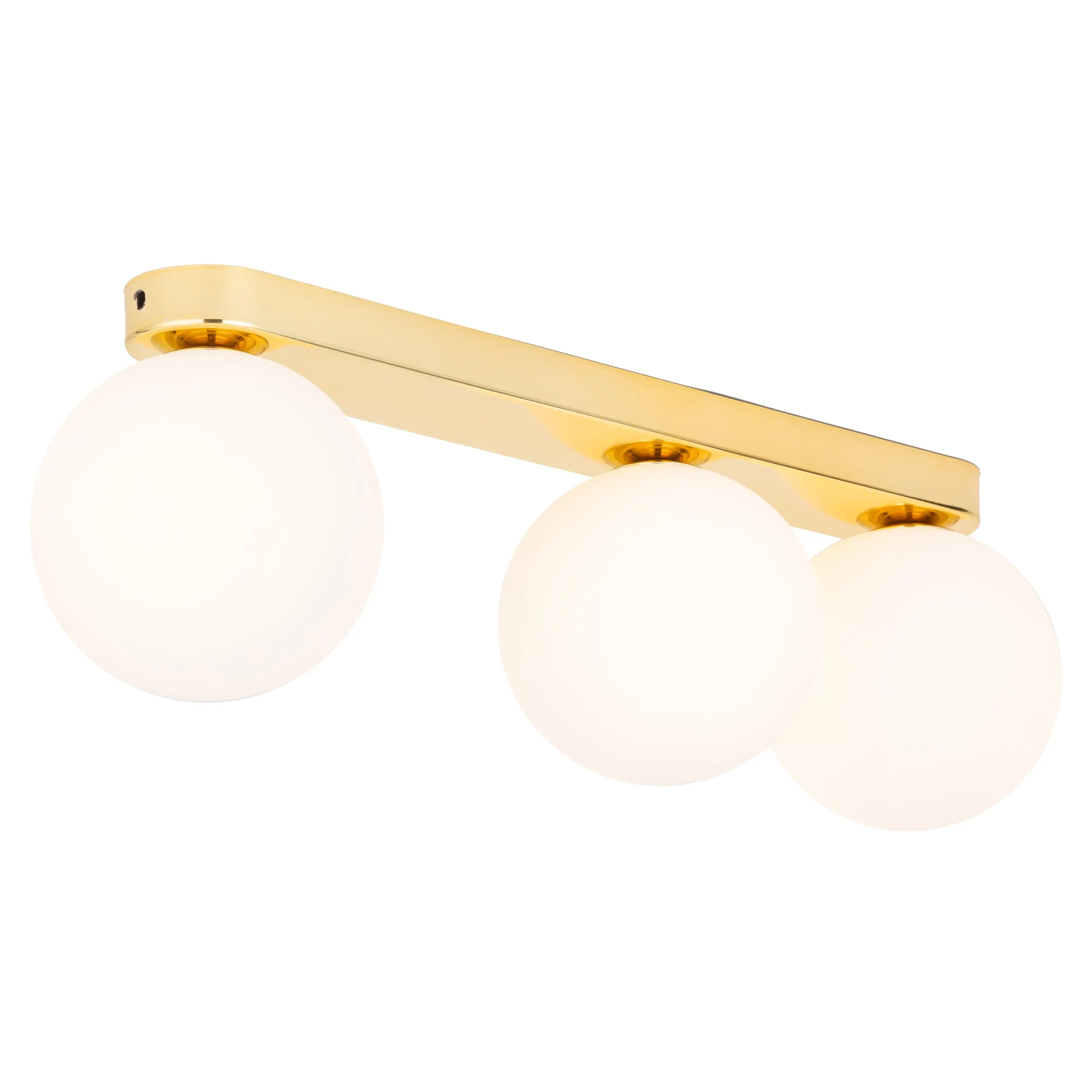 Lampa sufitowa BIANCA złota na listwie z białymi kloszami niesymetryczna potrójna 46x15x12cm - TK_4697