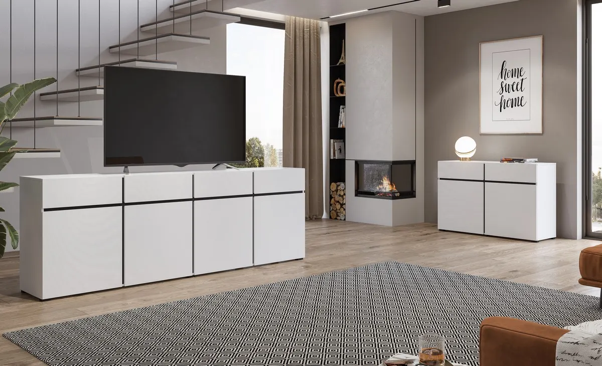 Komoda 2-drzwiowa z szufladami CROSS 120 cm biało-czarna — zdjęcie 8