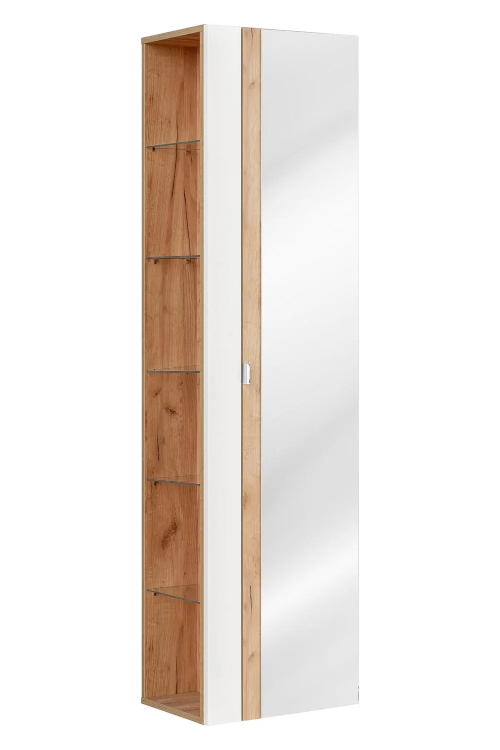 Szafka wysoka z lustrem CAPRI biała, dąb craft 170x45x33cm