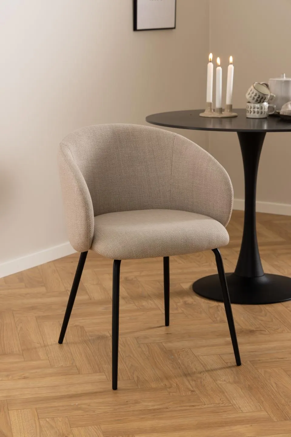 Krzesło beżowe ELEANOR (2-set) czarne nogi - 0000108004
