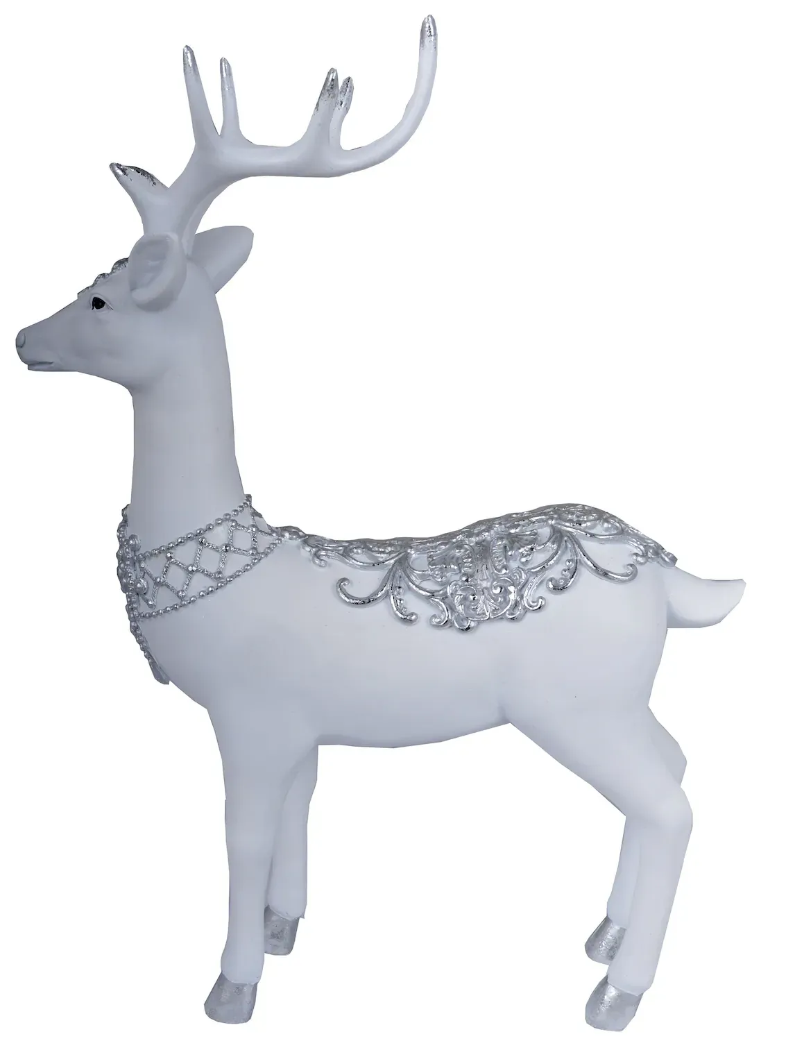 Figurka RENIFER STOJĄCY srebrny biały Figurka RENIFER STOJĄCY srebrny biały