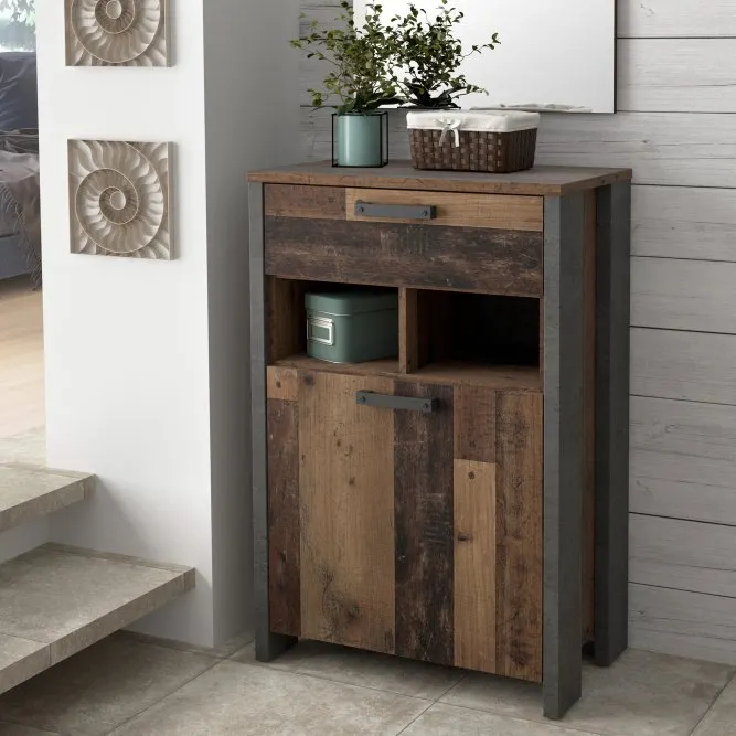Szafka na buty CLIF z szufladą, szafką i wnękami - old wood vintage, beton - CLFD211-C546