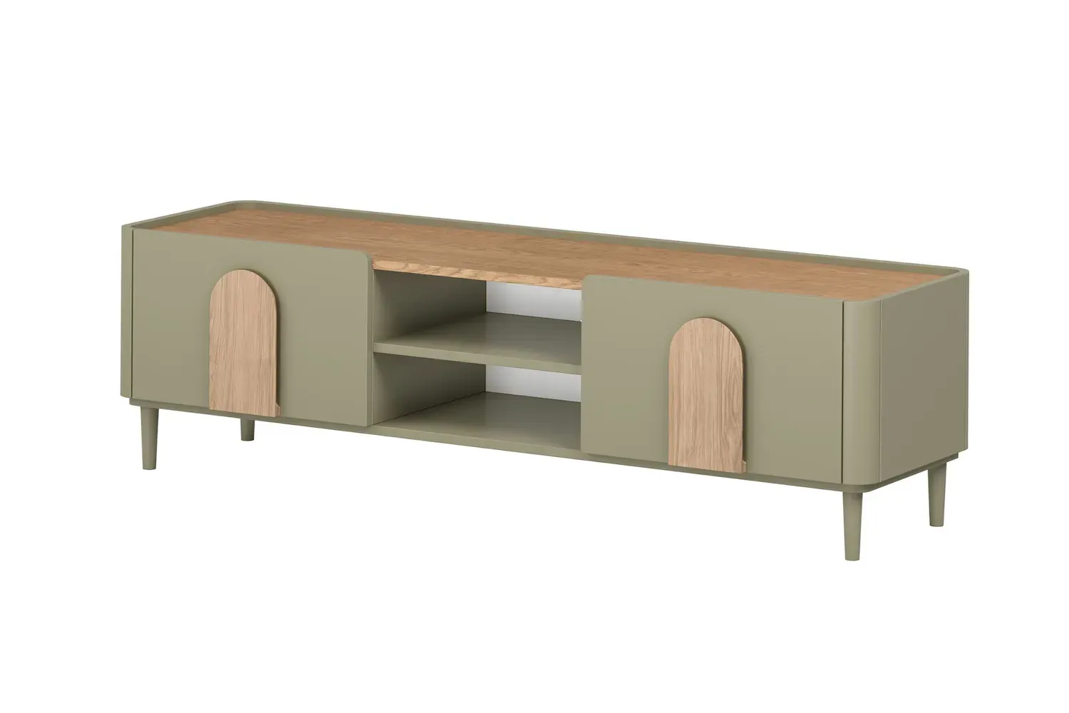 Szafka RTV z klapą i szufladą AMILIO 170 - eukaliptus dąb baltic dune /chwyty dąb naturalny nogi eukaliptus - B_169230