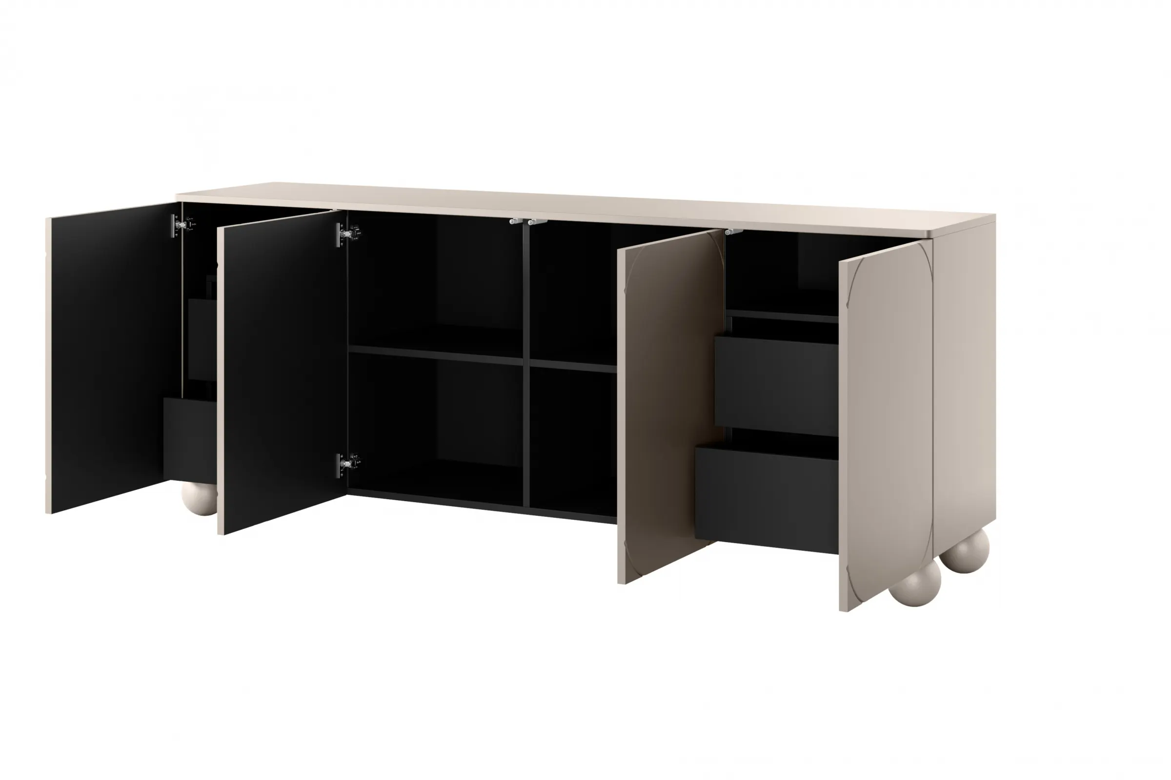 Komoda 4-drzwiowa z 4 szufladami SONATIA 200cm cashmere nogi kule — zdjęcie 3