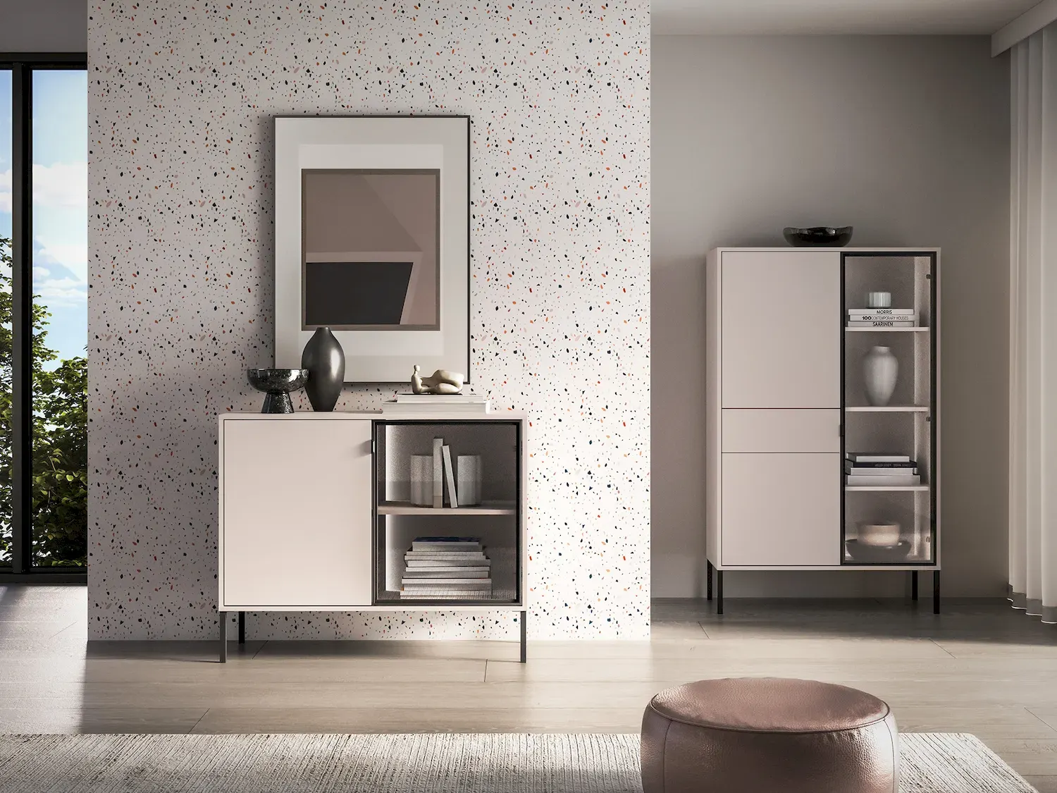 Komoda 2-drzwiowa z 3 szufladami BARNEE 02 oświetlenie LED dąb lindberg - 1BARN02-001