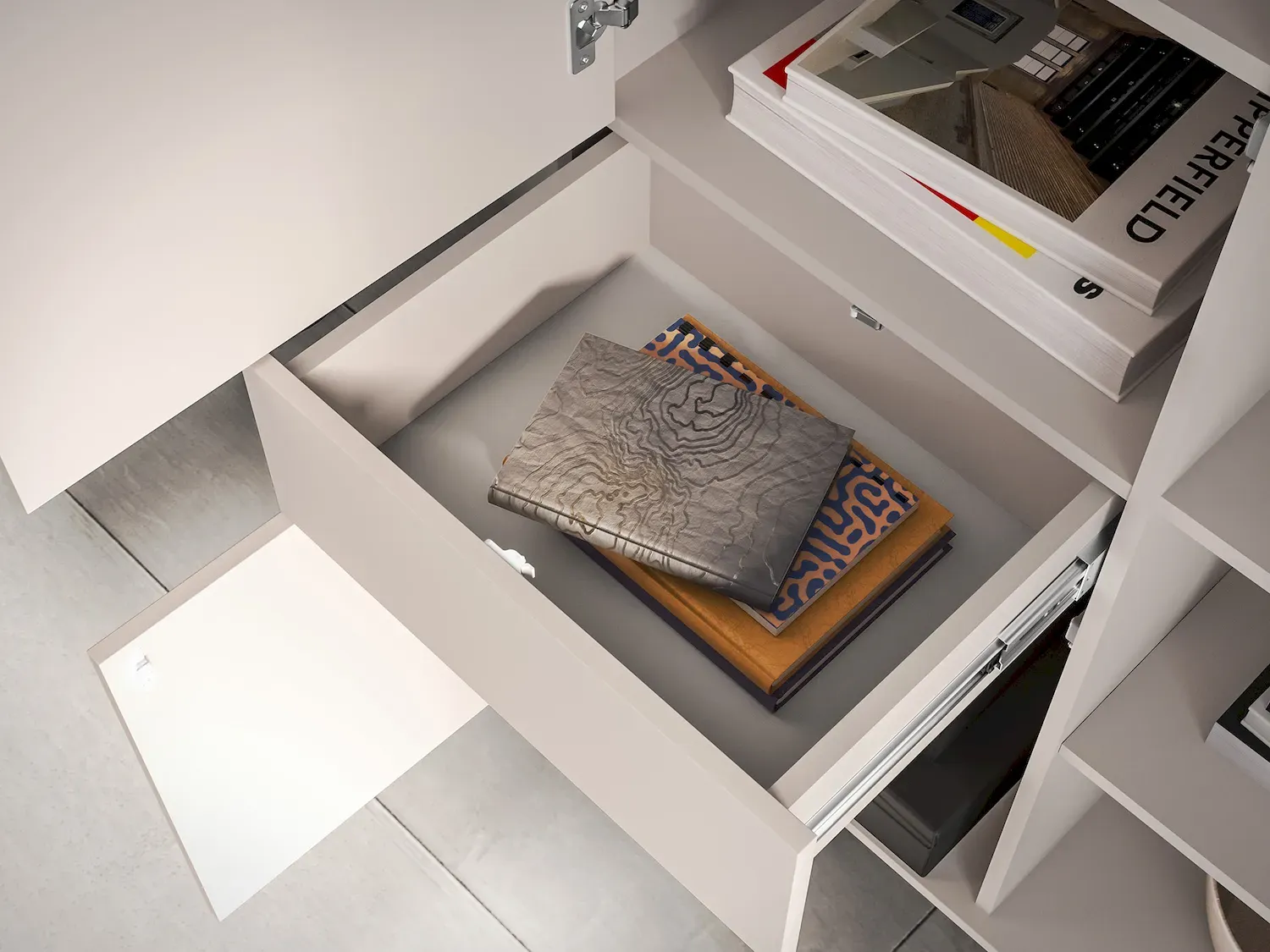 Witryna 3-drzwiowa z szufladą BARNEE 01 oświetlenie LED cashmere — zdjęcie 6