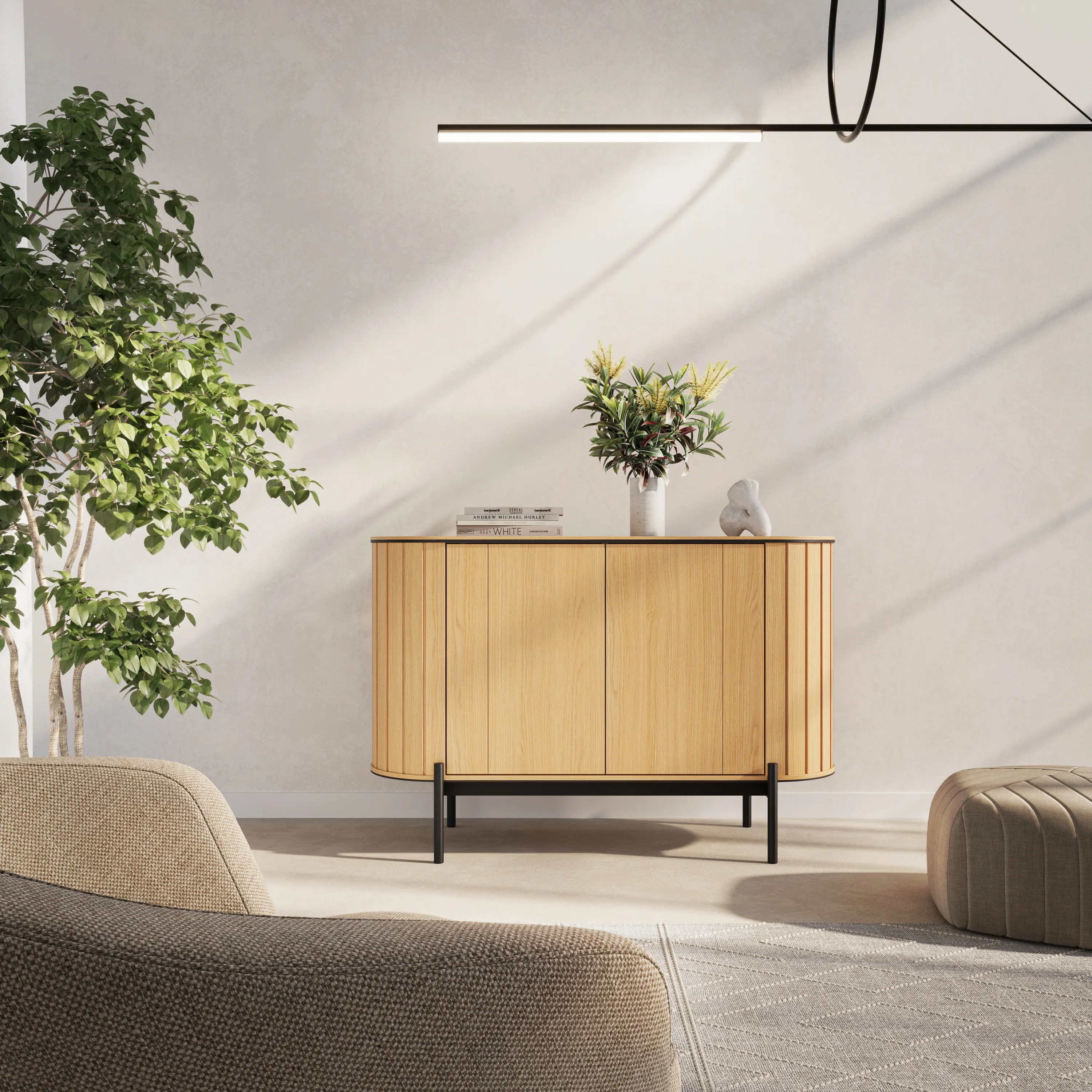 Zaokrąglona komoda 2-drzwiowa Rotto RT-02 124cm dąb vincenza/eukaliptus - RT2DE