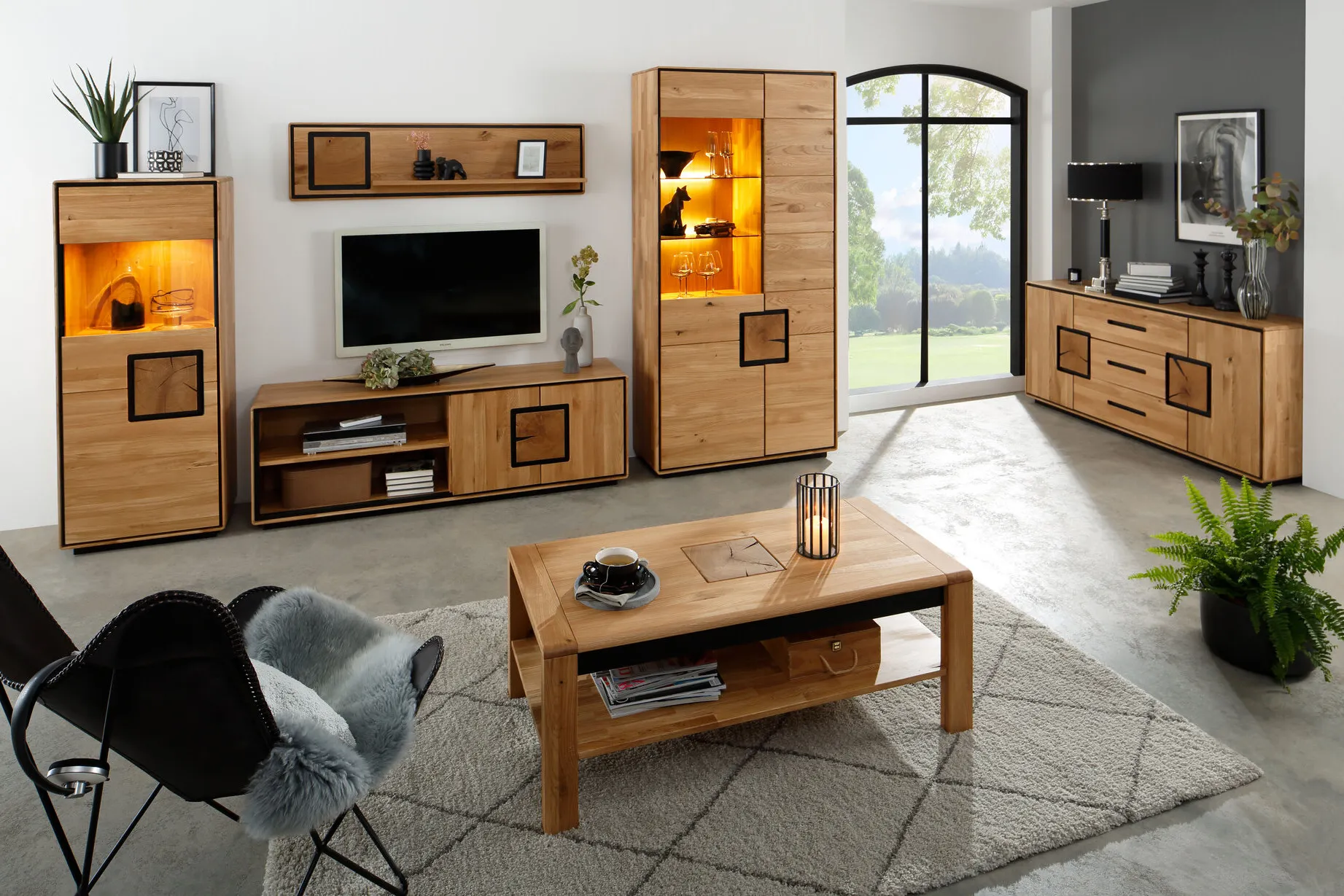 Witryna dębowa szklana MELLOW 2-drzwiowa 100x203 lewa - GK_103625112