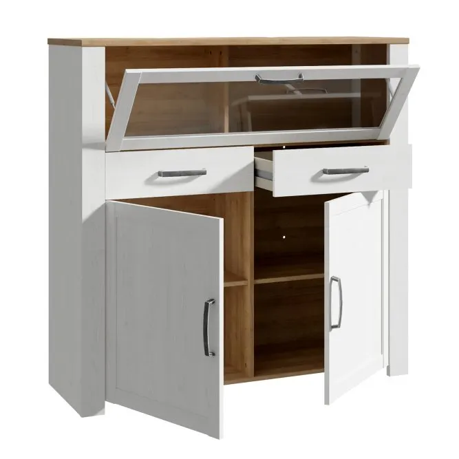 Witryna barek z witryną i szufladą CHISBURY - dąb riviera, modrzew jasny sibu - BHLK321-M482