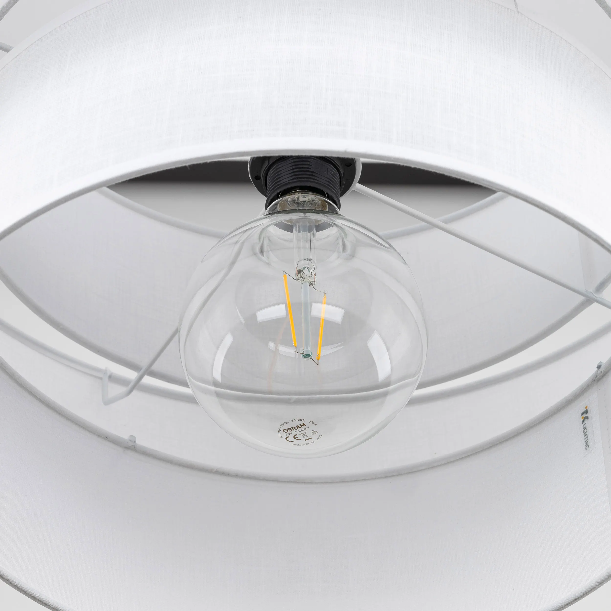 Lampa wisząca CALISTO biała z tkaniny na czarnej podstawie i przewodzie 160x50cm - TK_5095