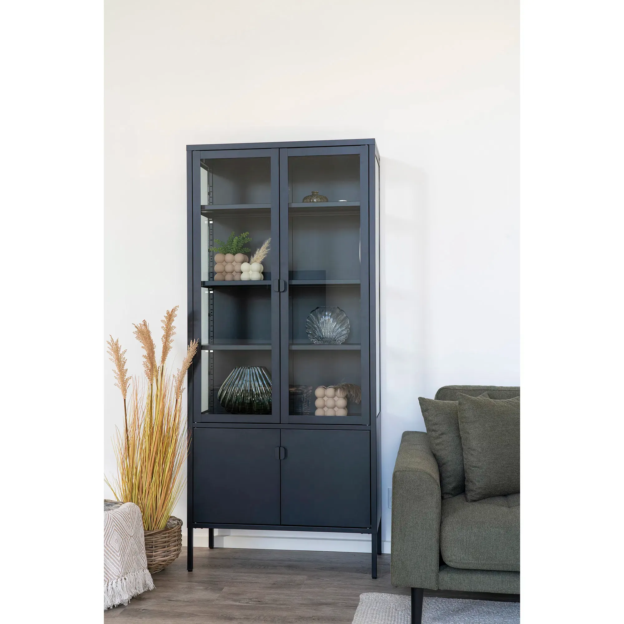 Witryna 4-drzwiowa BRISBANE przeszklone boki 80x35x180 cm - czarna - 3001057