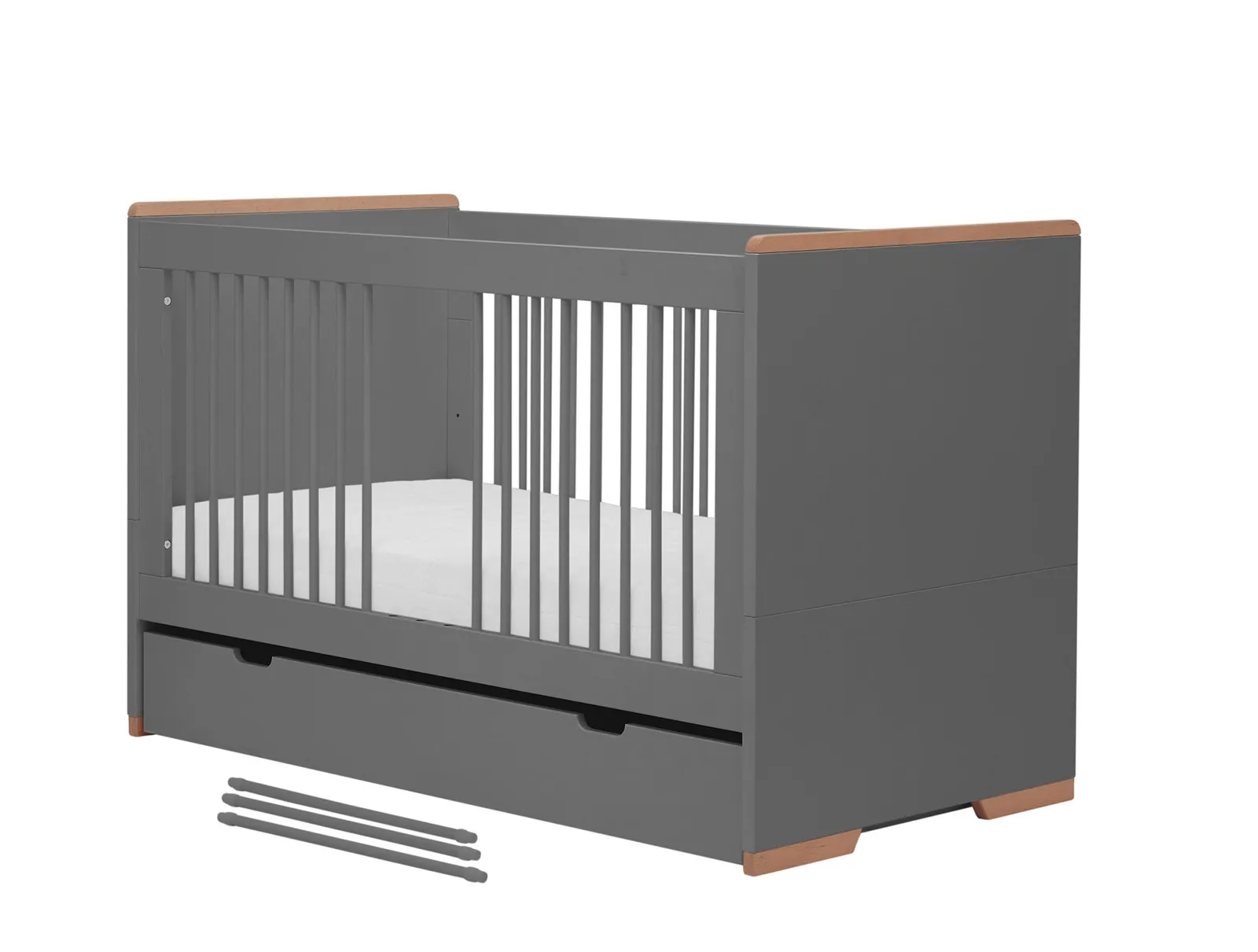 Łóżeczko SNAP z regulacją wysokości materaca 140x70 szare - PIN_023-011-162