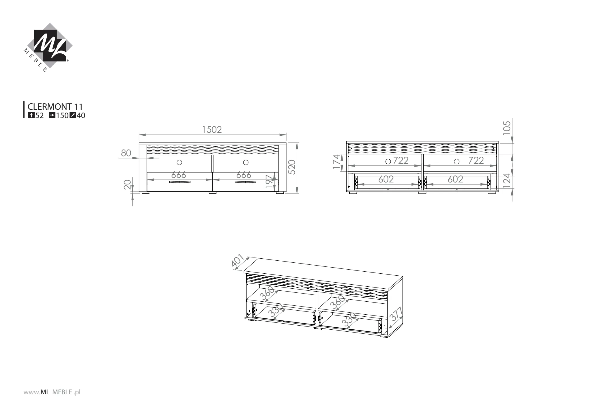 Szafka RTV z szufladami CLERMONT 11 sosna śnieżna ML MEBLE - 1CLER11-001