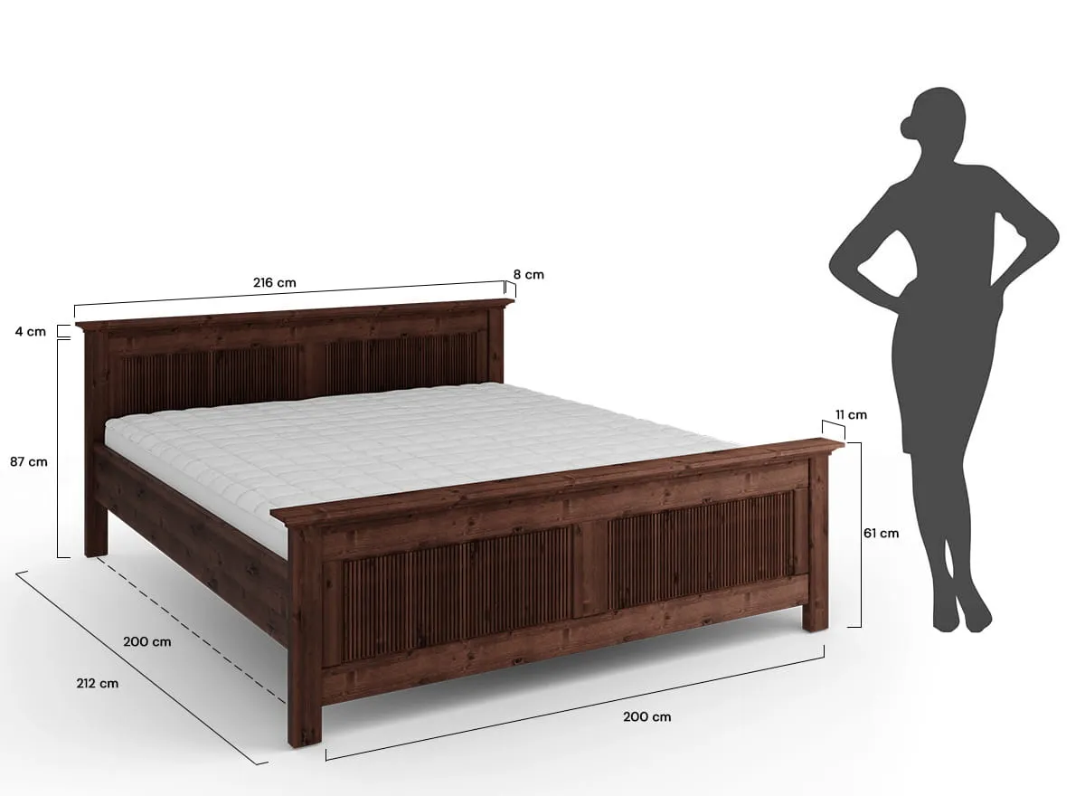 Łóżko z zagłówkiem drewniane ROSELLA 200x200 sosna ciemny brąz - SKROS200X200