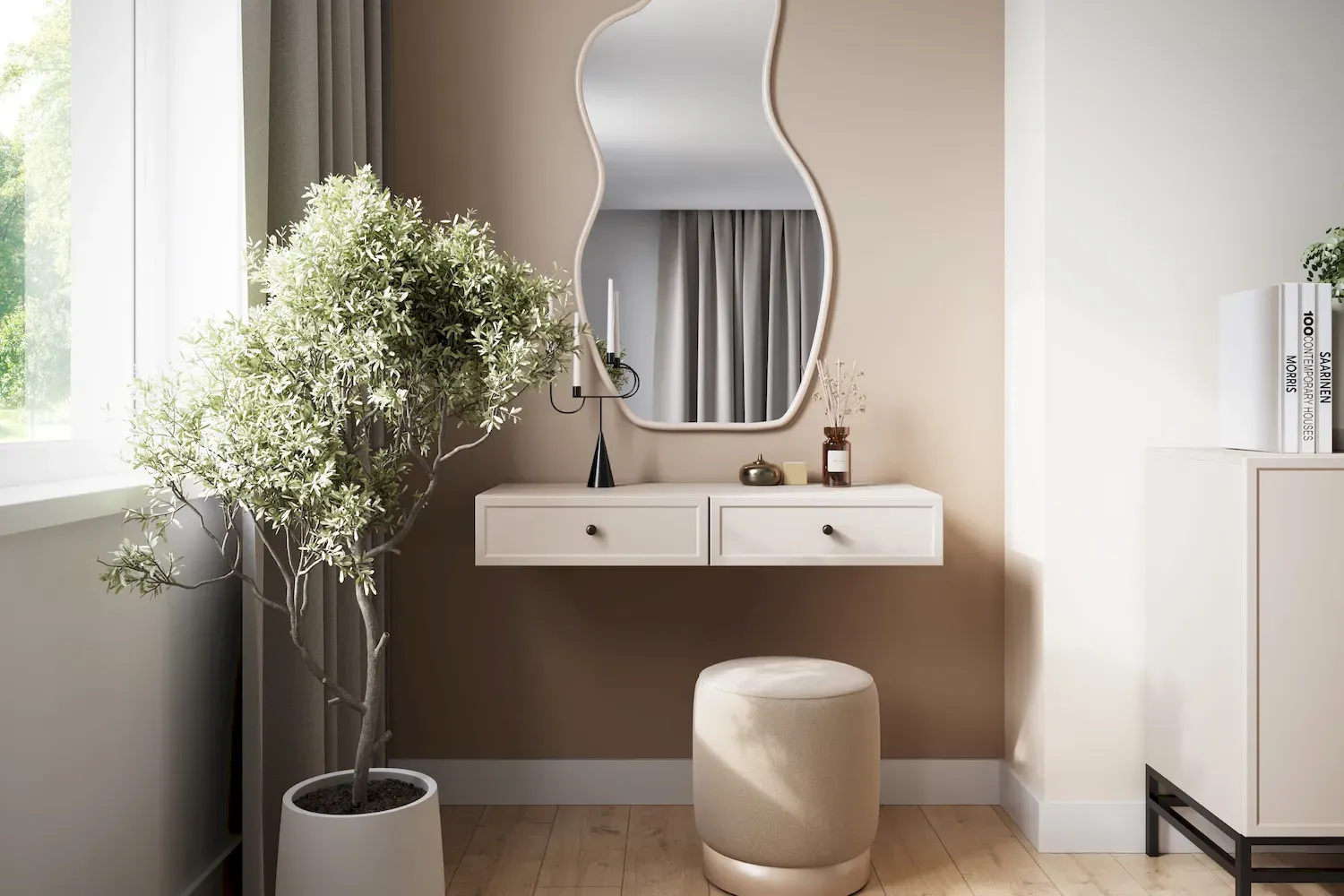 Toaletka wisząca z 2 szufladami LORINI 100 - cashmere gałka czarna - B_166706