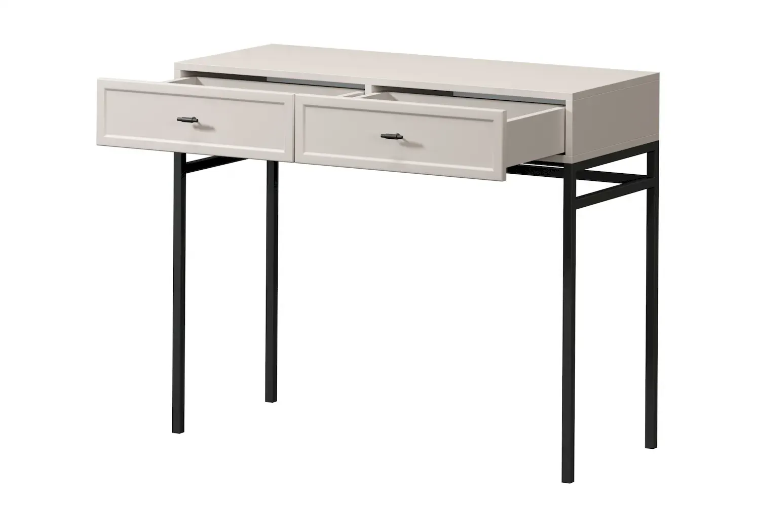 Toaletka z 2 szufladami LORINI 100 - cashmere uchwyt T-bar czarny stelaż czarny - B_166704