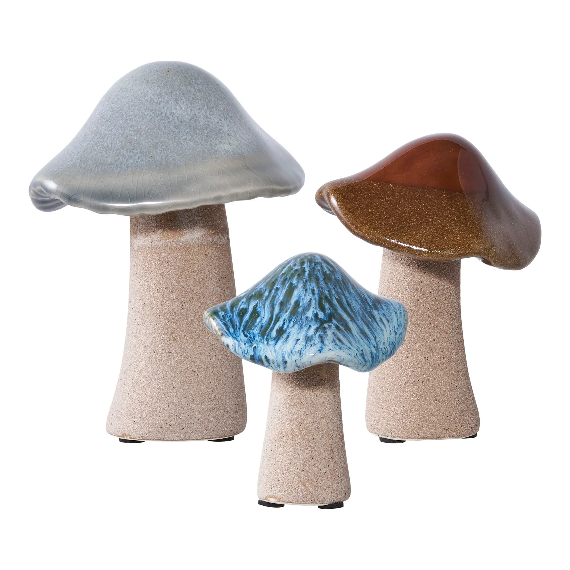 Dekoracja ceramiczna GRZYBY zestaw 3 sztuk zielony niebieski brązowy
