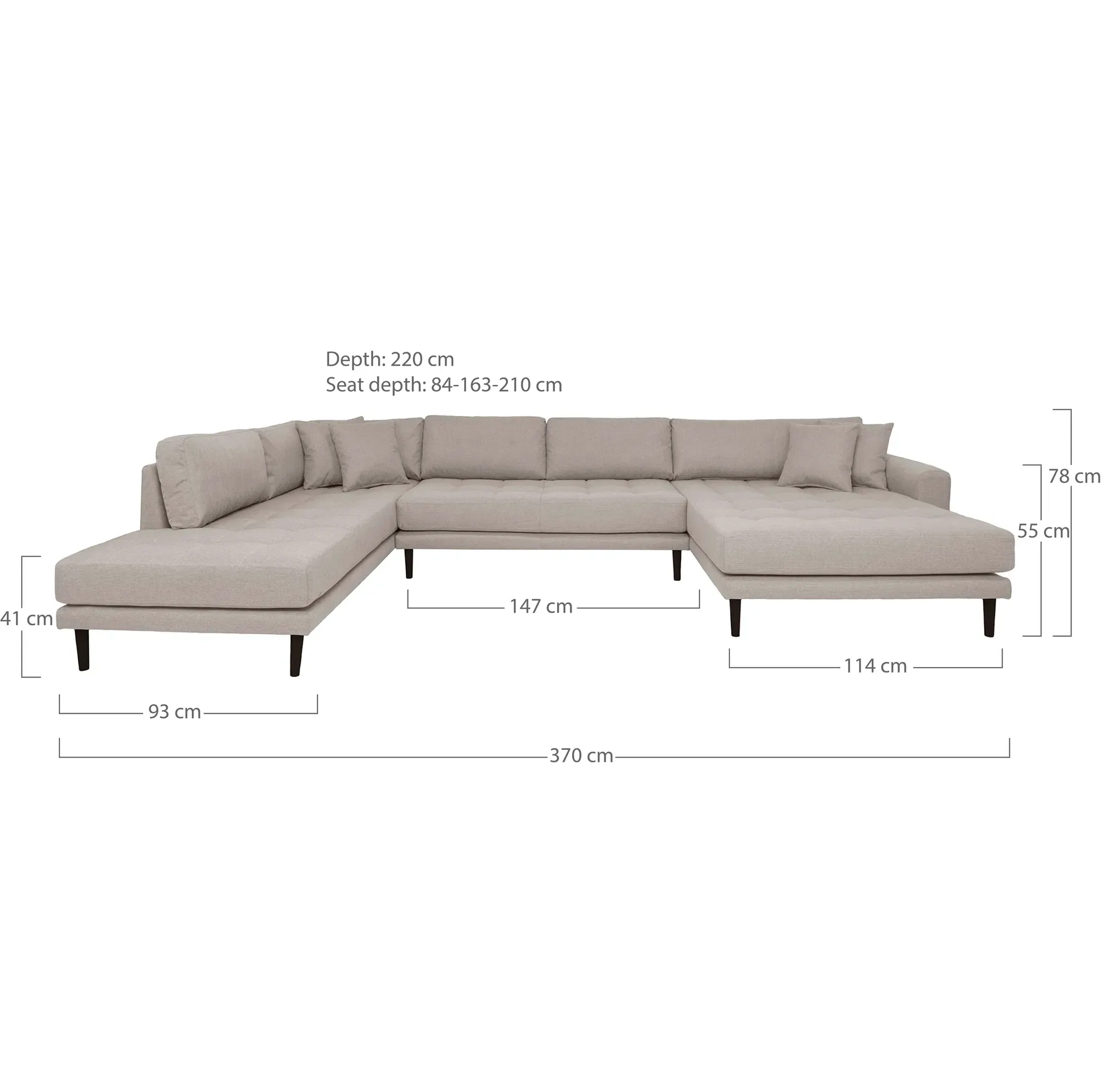 narożnik wypoczynkowy LIDO U lewostronny 220x370 cm - szarobeżowy, czarny - 1301471