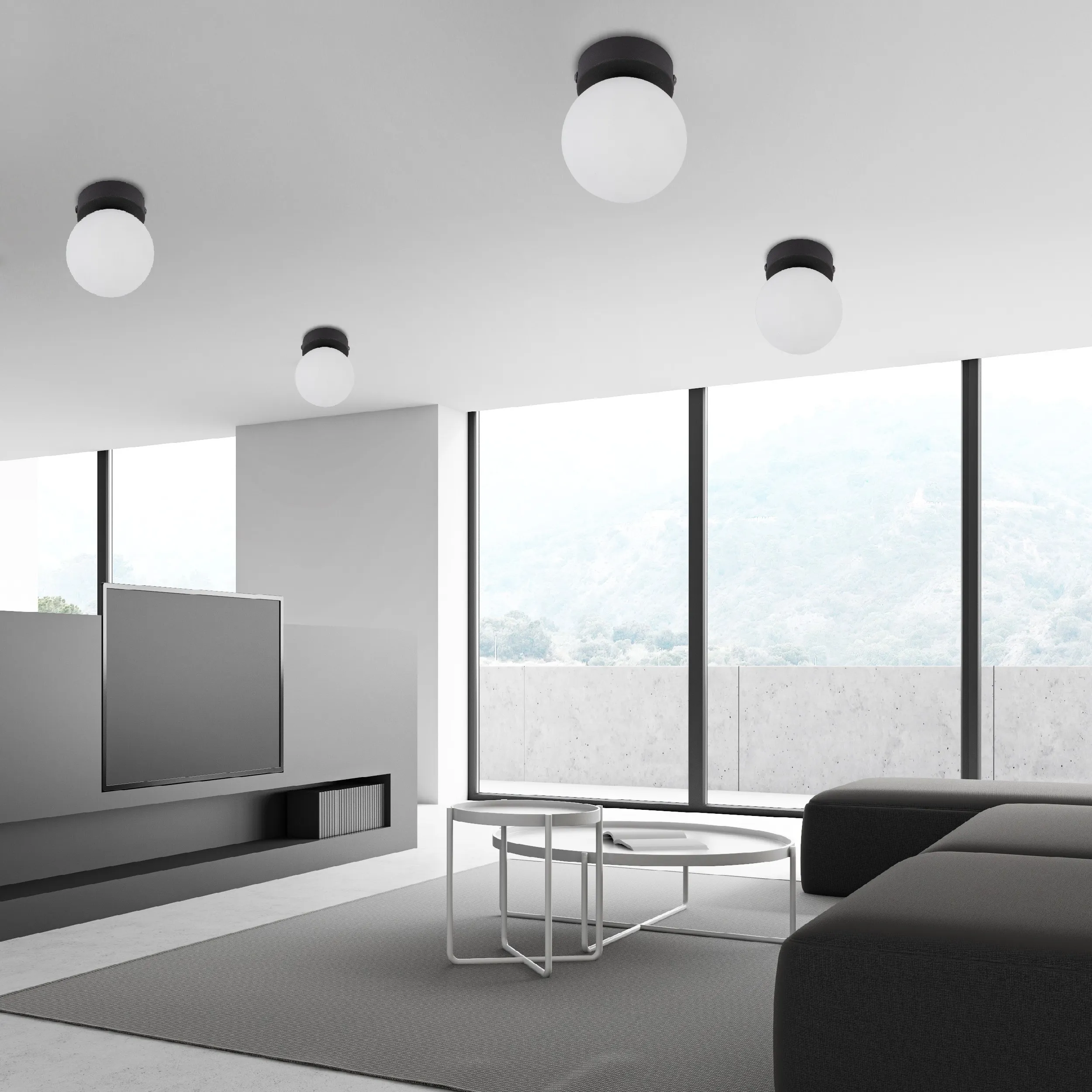 Lampa sufitowa MINI czarna z białym okrągłym szklanym kloszem 13x10cm - TK_5613