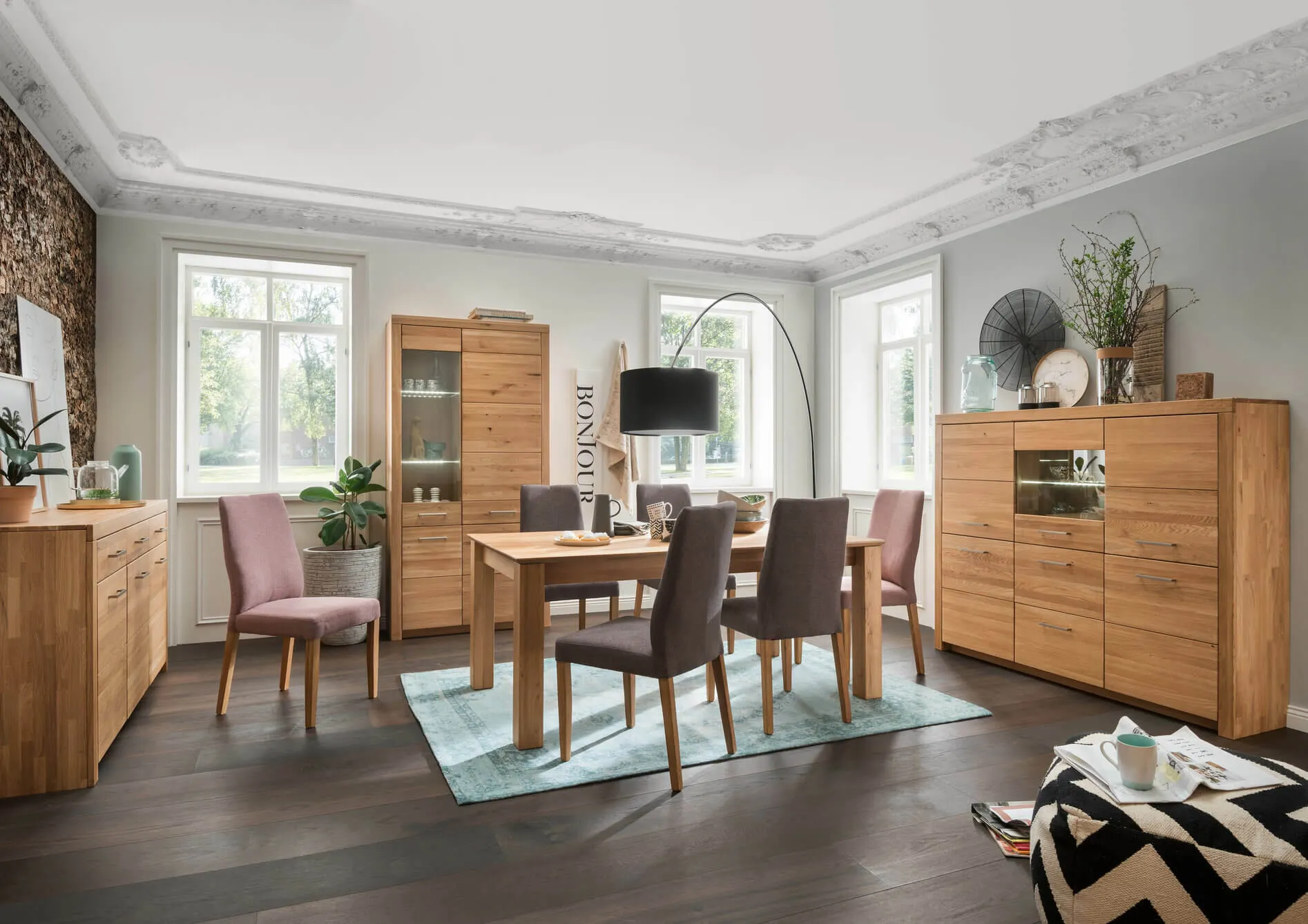 Kredens dębowy z przeszkleniem DOVE 170x141 z szufladami - GK_1031690501