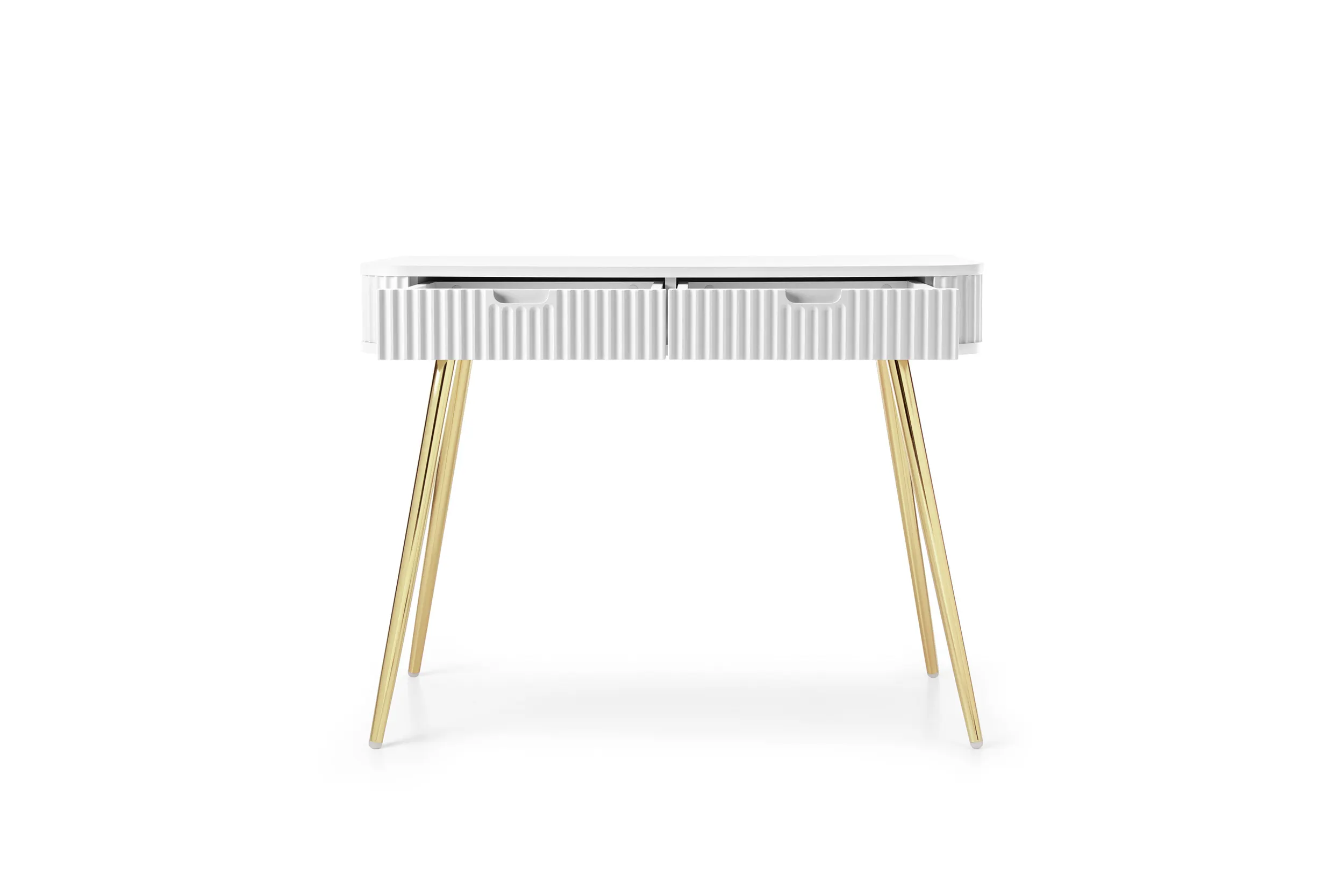 Toaletka z 2 szufladami ZOVA frezowane fronty, biały, złoty - ZOVA_T103_BIAZL