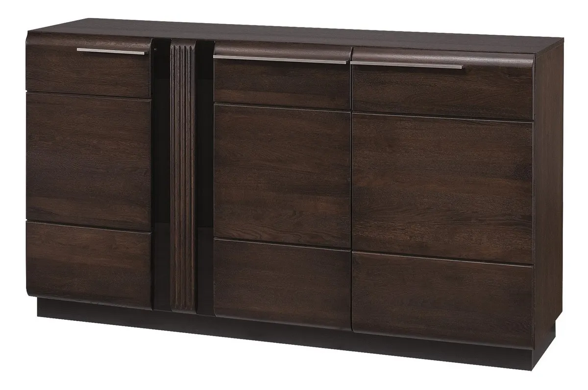 Komoda PORTI 45 3-drzwiowa drewniana dąb czekoladowy czarna 160x90x42cm