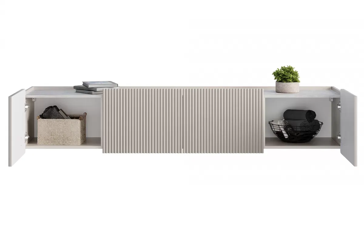 MALMI Szafka RTV 200 2D2SZ - cashmere / crema bianca / wisząca / czarne uchwyty - B_162317