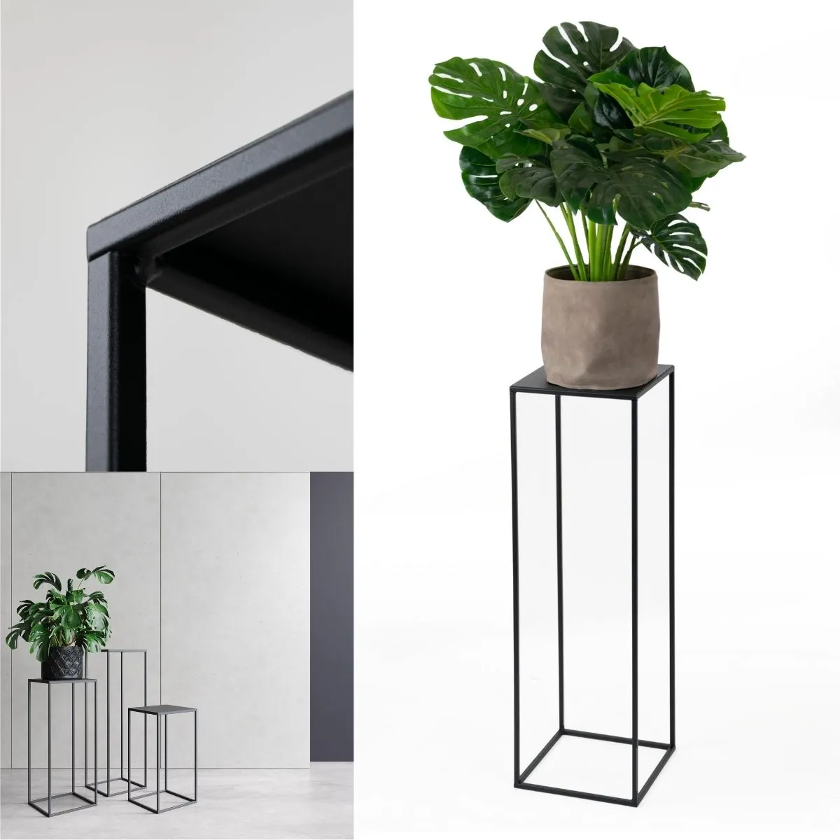 Kwietnik stojący metal drewno BREST L czarny - LD_TZ000156