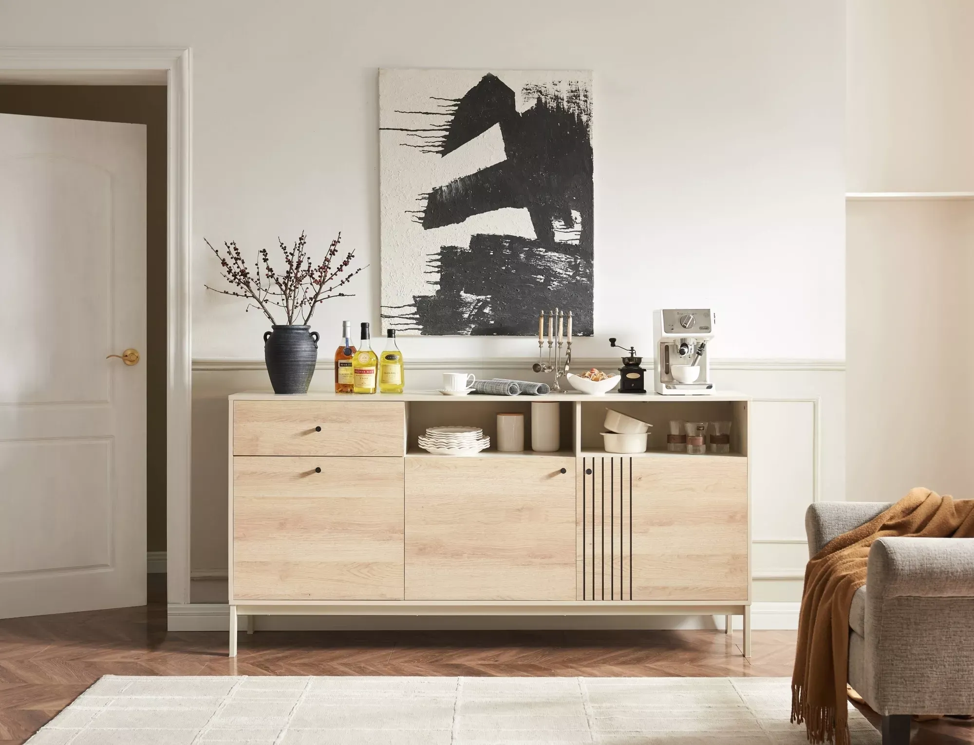 Komoda FROST K1 z szufladą i półkami 180 cm dąb alpejski/złamana biel - FROSTK1